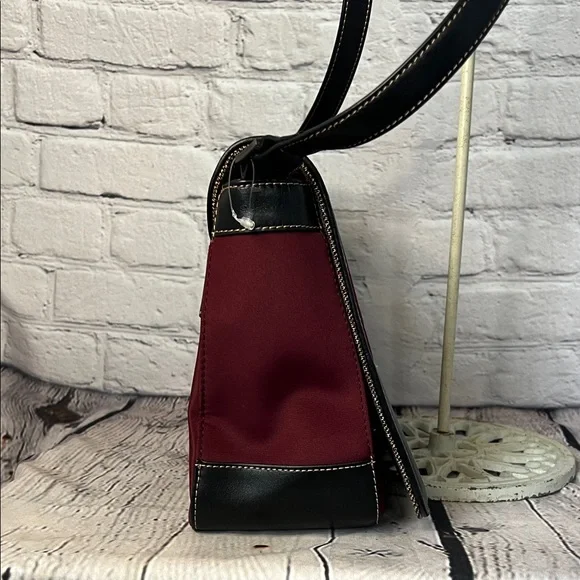 * Maxx New York Quilted Burgundy and Black Leather Trim Shoulder Bag